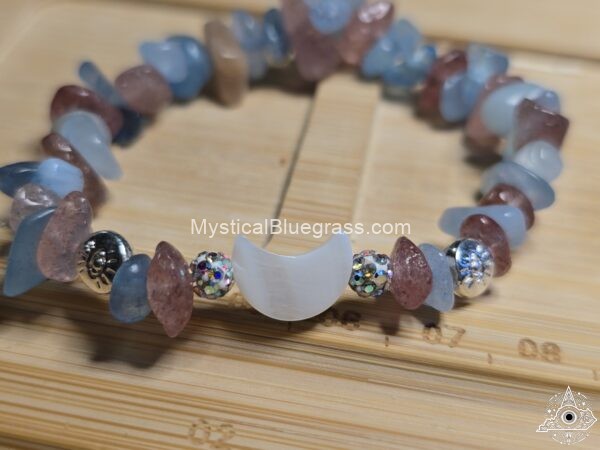 Shell Crescent Moon & Gemstone Chip Bracelet with Sparkle - Image 7