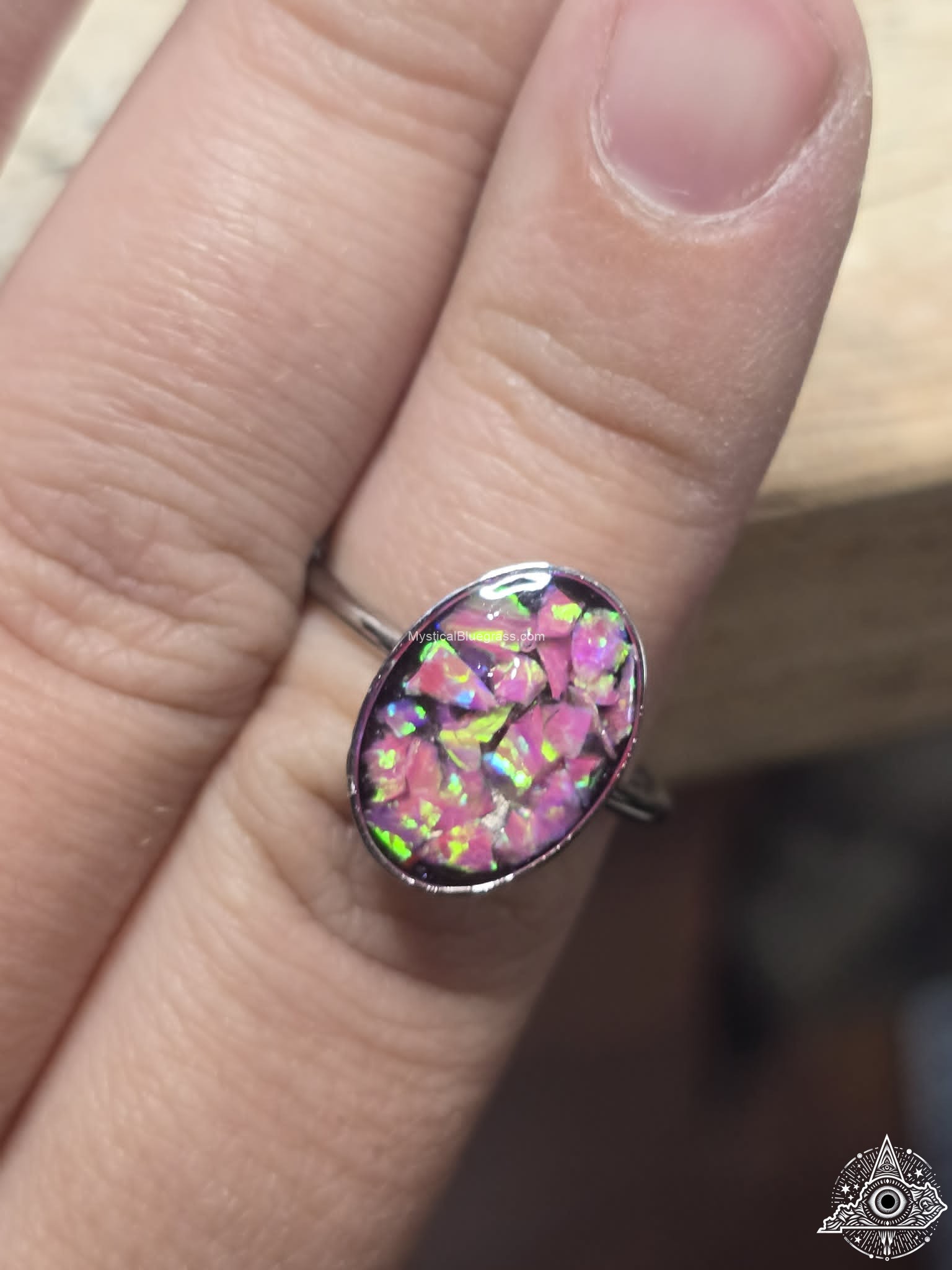 Crushed gemstone ring