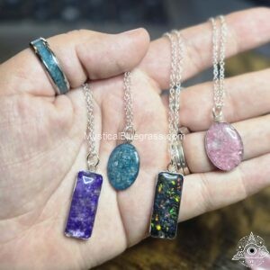Crushed Gemstone Resin Pendant Necklaces